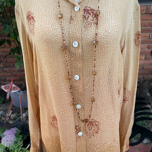 Katherine Kelly Collections • Size 12 • 100% Silk • Brwon/Gold • Floral • Blouse - Picture 3 of 15